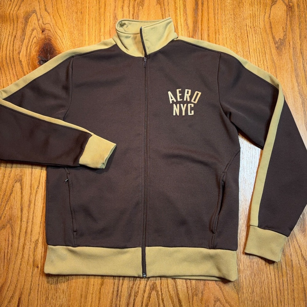 AEROPOSTALE Jacket‎ Mens Medium Brown Full Zip Mock Neck NYC Limited Edition